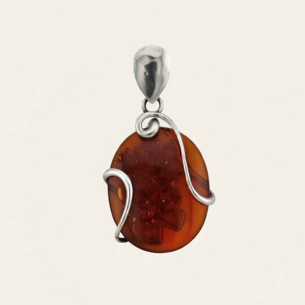 Natural Amber Vintage 925 Sterling Silver Pendant